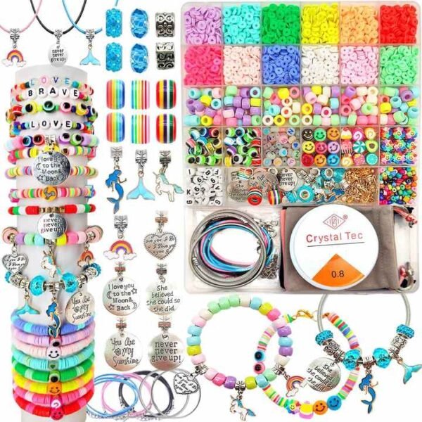 ToyToys 3100 Pcs DIY Jewelry Making Kit – Polymer Clay Beads, Crystal Glass Beads & Charms Set for Girls | Handmade Pendant Craft Toy for Kids & Teens