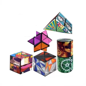 ToyToys Shape Shifting Rubik Cubes – 4 Pack of 3D Magic Puzzle Cubes | Themed Geometric Fidget Toys with Infinite Transformations | Stress Relief Brain Teaser for Kids & Adults