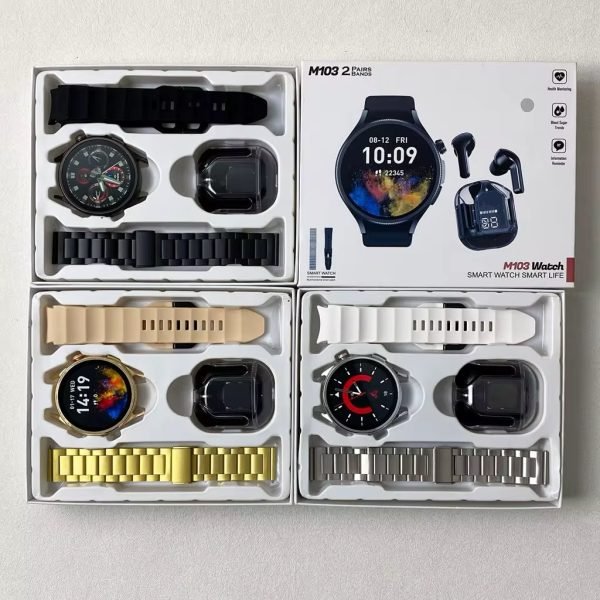🕒 Premium M103 Smartwatch with Bluetooth Earbuds – Available in 3 Colors