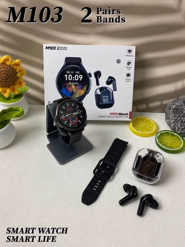 🕒 Premium M103 Smartwatch with Bluetooth Earbuds – Available in 3 Colors