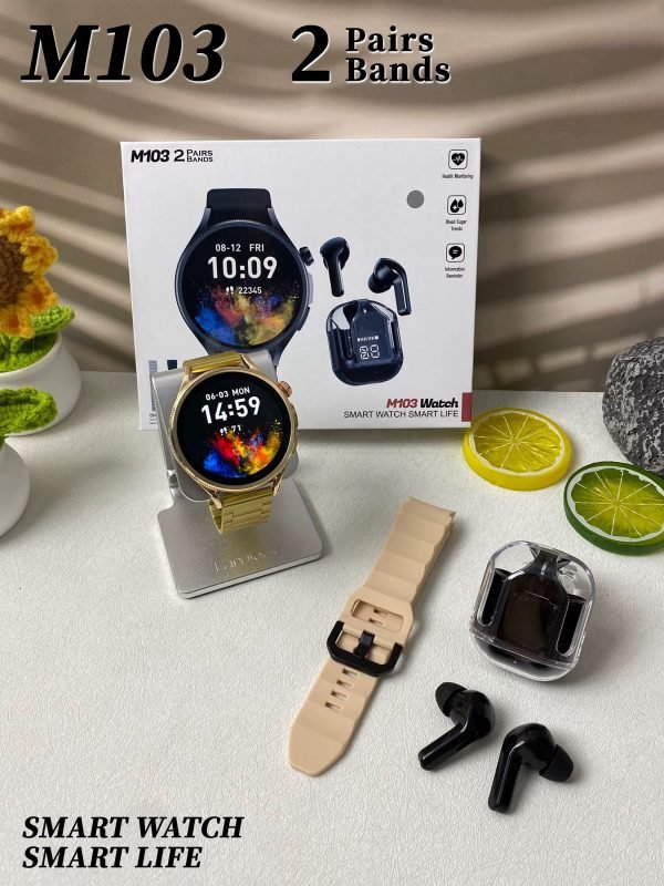 🕒 Premium M103 Smartwatch with Bluetooth Earbuds – Available in 3 Colors