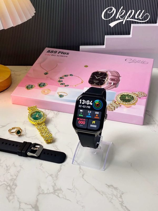⌚ A89 Plus Smartwatch – 2.02” Big Screen | Health, Fitness & Style with exquisite jewelry set for women
