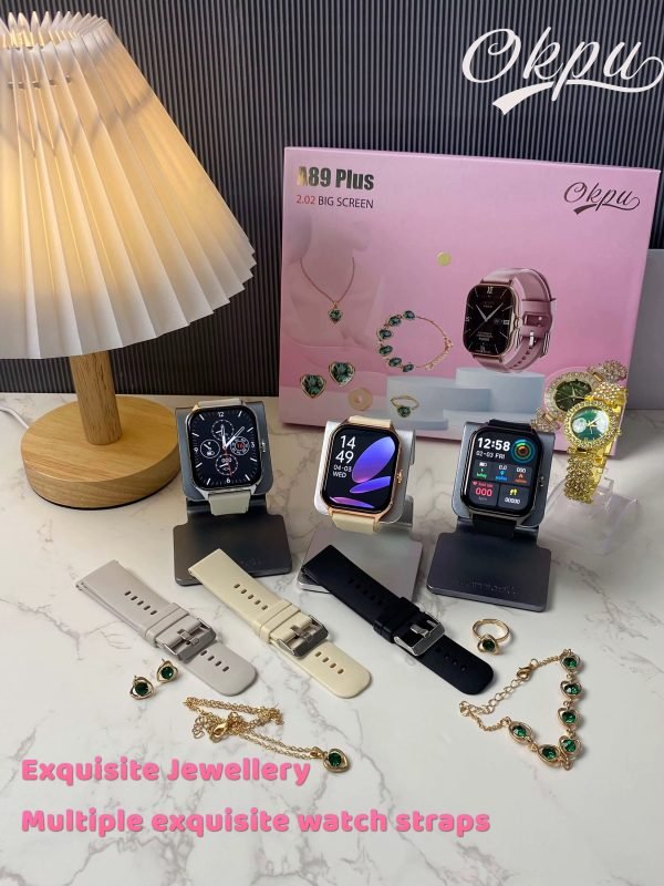 ⌚ A89 Plus Smartwatch – 2.02” Big Screen | Health, Fitness & Style with exquisite jewelry set for women