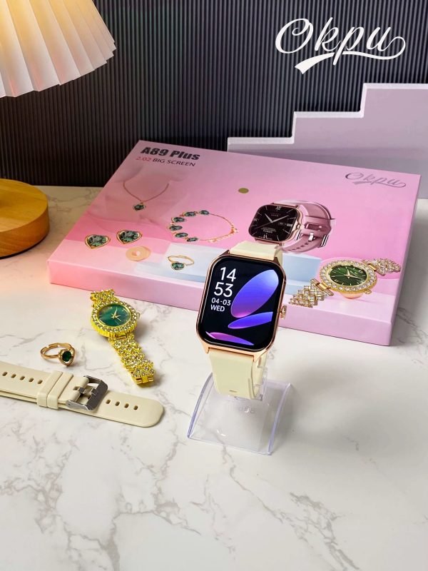 ⌚ A89 Plus Smartwatch – 2.02” Big Screen | Health, Fitness & Style with exquisite jewelry set for women